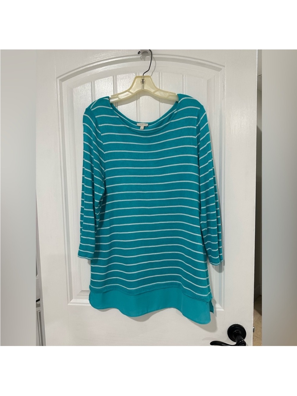 Talbots Teal and White Striped Boatneck Tunic